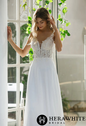 Simple Lace A-line Bridal Gown With Chiffon Skirt