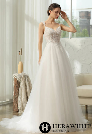 Cap Sleeve Wedding Dress With Glittery AppliquÃ©s