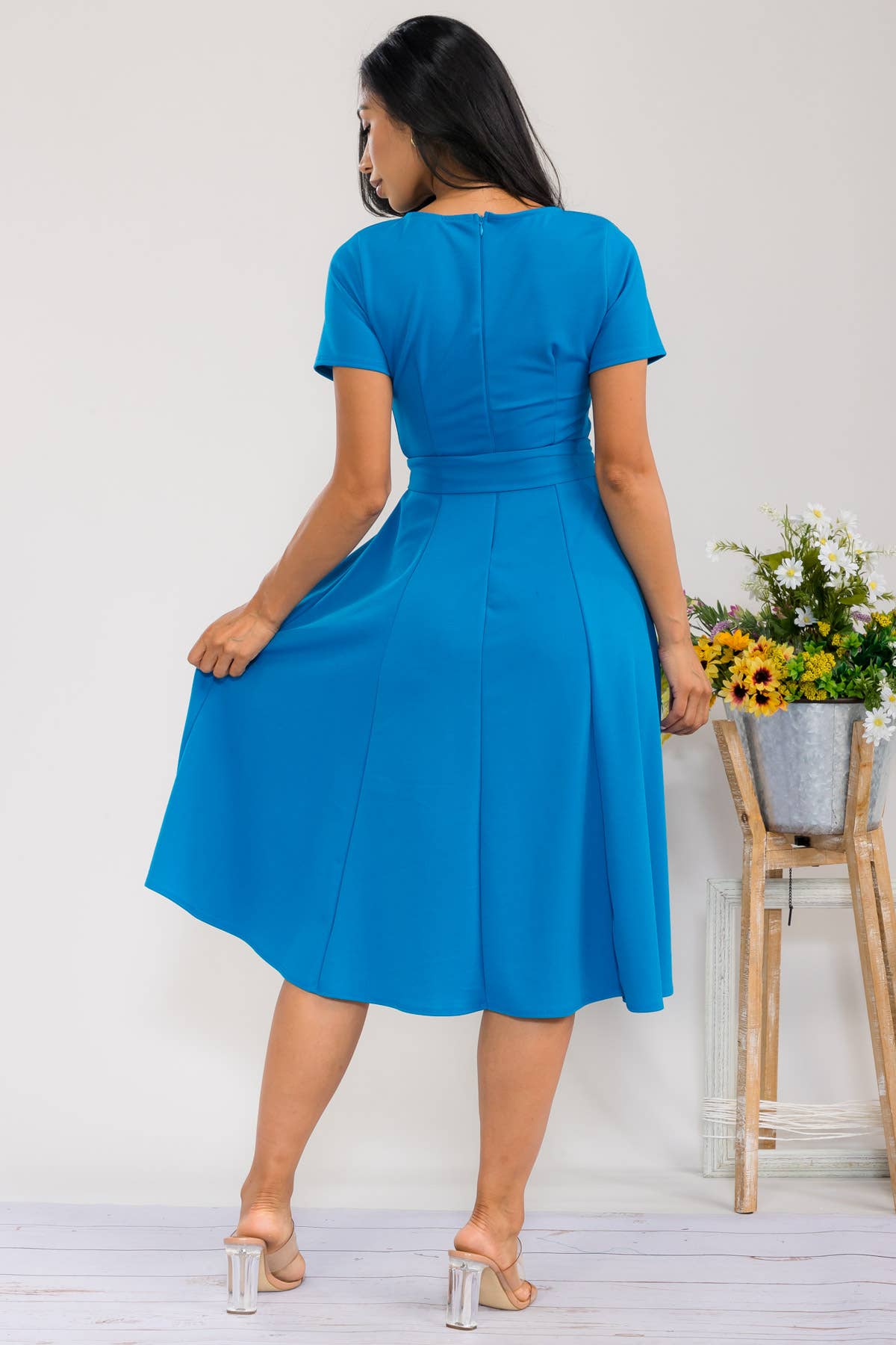 HH726R-SLCAP - Self Tie Cap Sleeve Dress