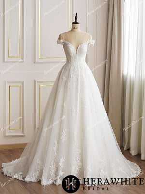 Elegant Lace A-line Wedding Dress With Off the Shoulder Sleeves