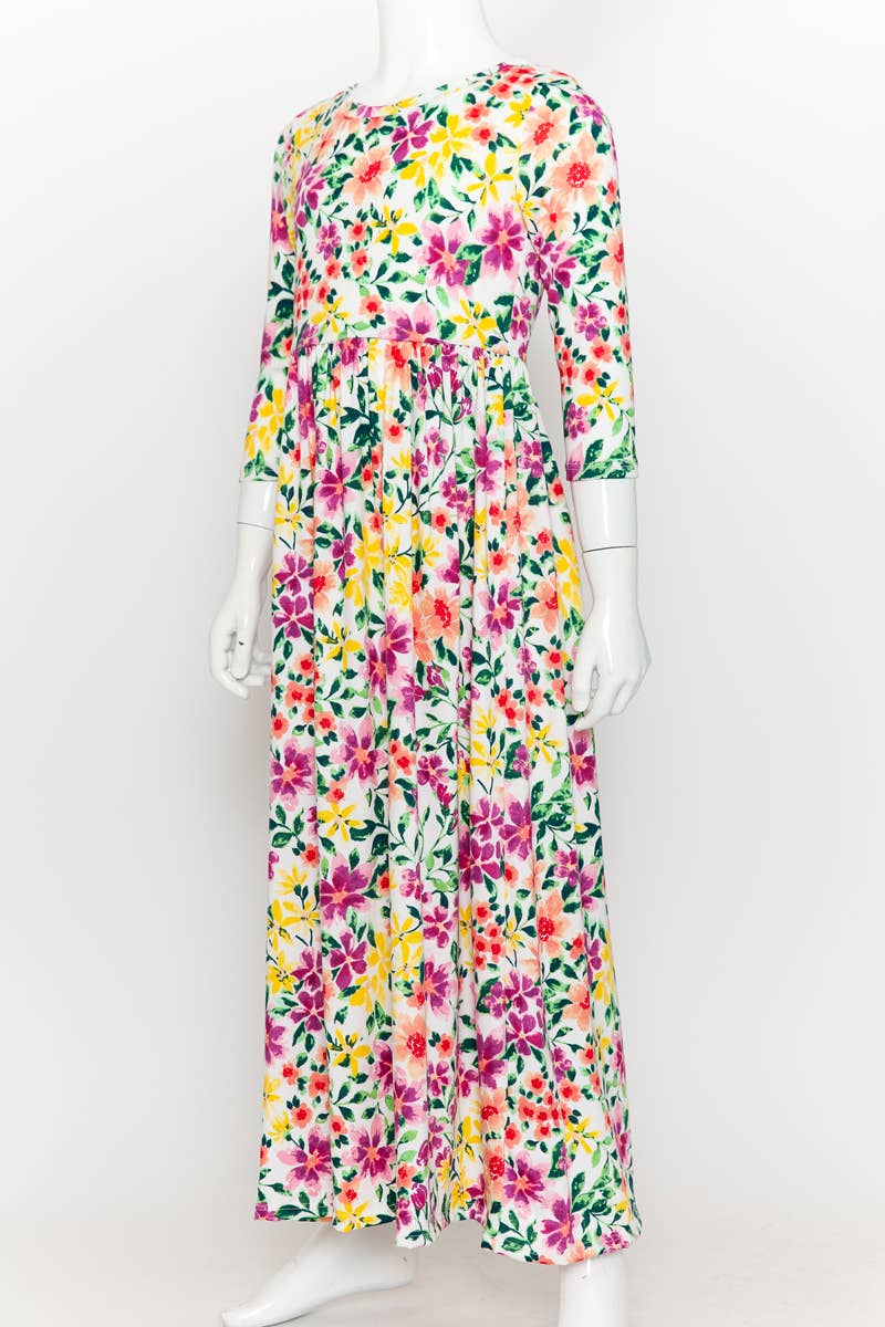Girls Fit and Flare Floral Maxi Dress: FLORAL NAVY / M