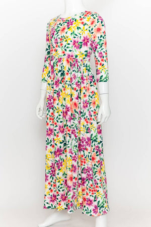 Girls Fit and Flare Floral Maxi Dress: FLORAL ORANGE / S