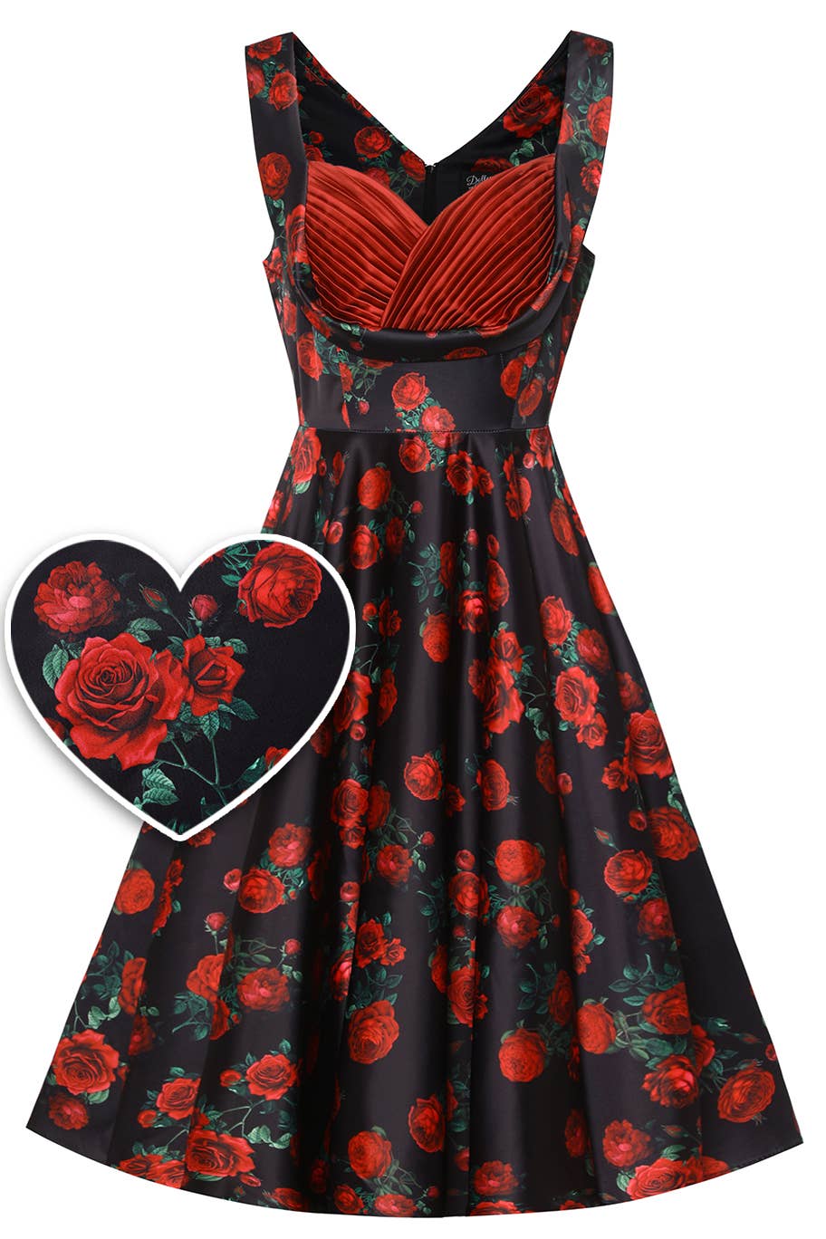 Grace Vintage Style Jive Dress In Black Red Rose