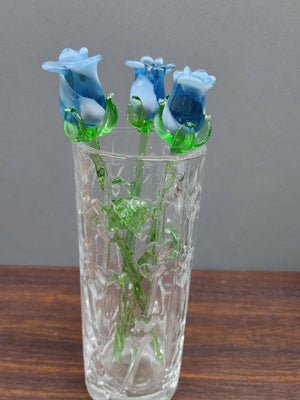 Medium Stem Light Blue Glass Rose - Blue and White Mixed