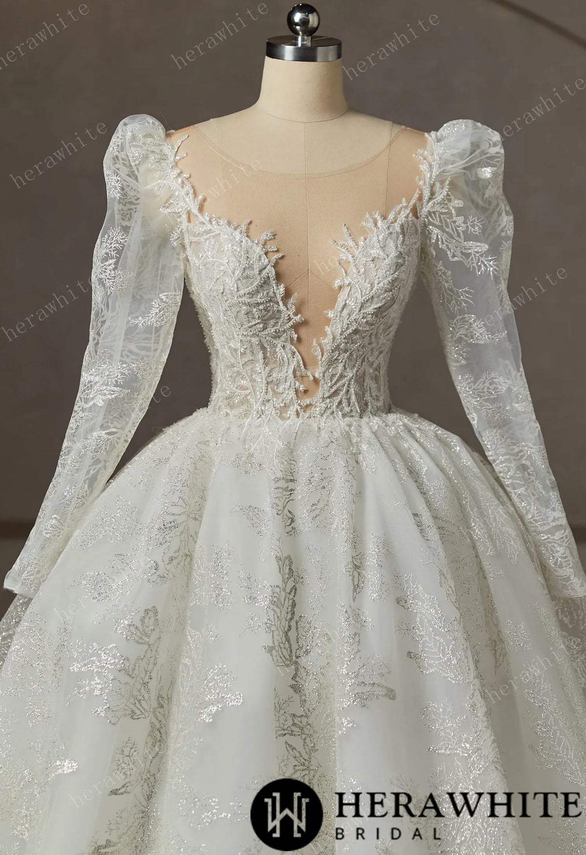 Dreamy Luxury Long Sleeve Ball Gown Wedding Dress