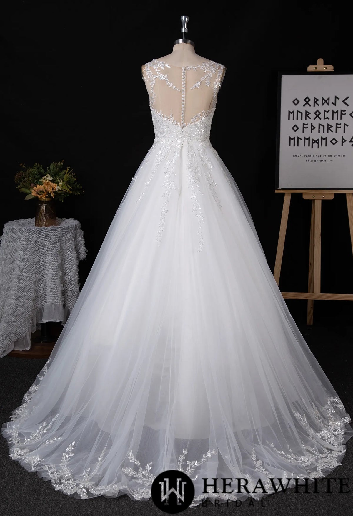 Shimmering Sequin Lace Bateau Wedding Gown