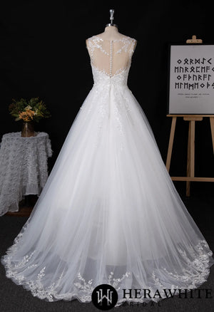 Shimmering Sequin Lace Bateau Wedding Gown