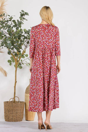 MAGENTA FLORAL TIERED MIDI-DRESS MISSY & PLUS SIZE -CD43848E