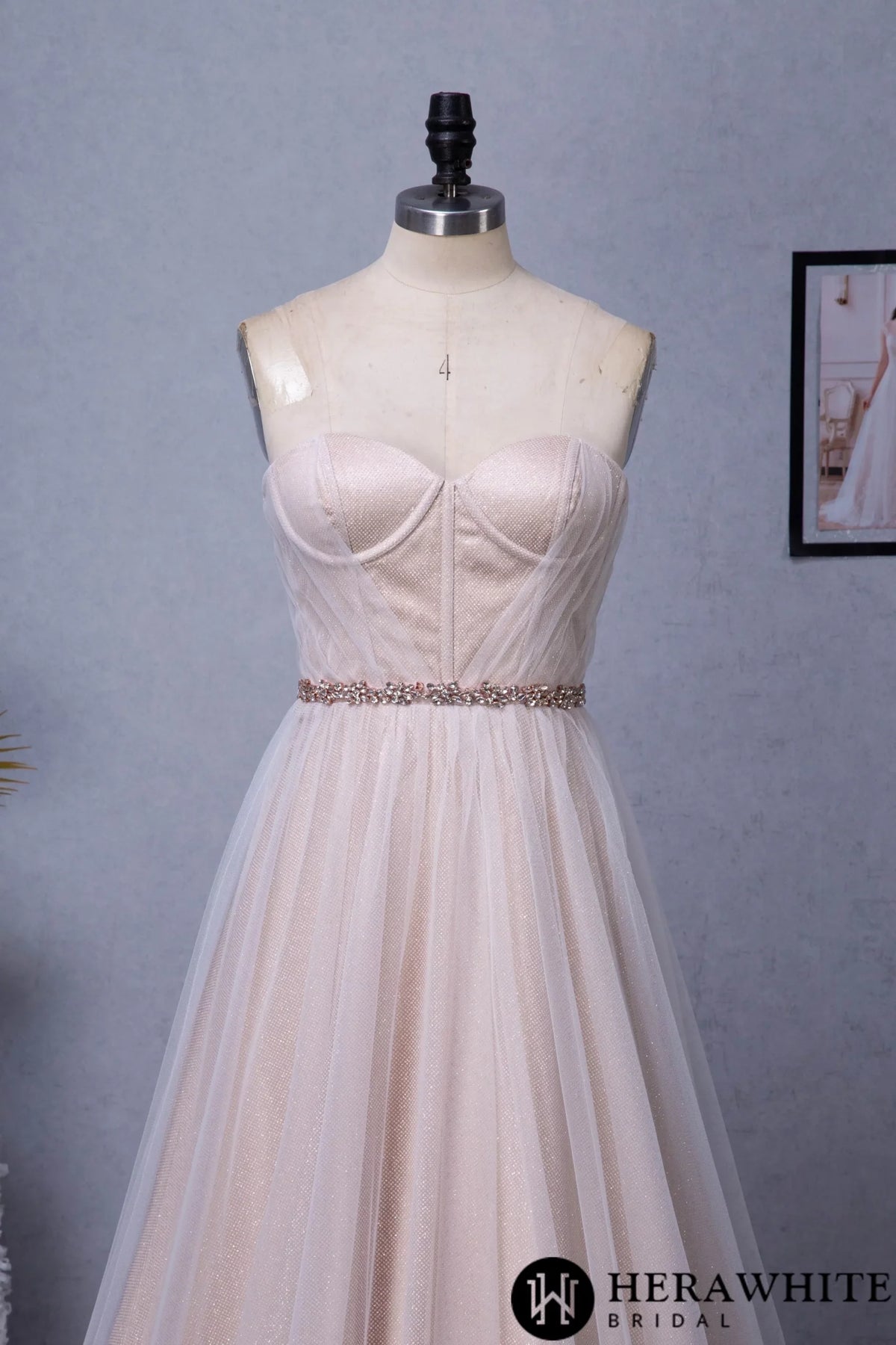 Shimmer Pink Nude Sweatheart Corset Sparkle Tulle Bridal Gown