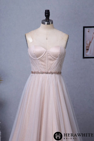 Shimmer Pink Nude Sweatheart Corset Sparkle Tulle Bridal Gown