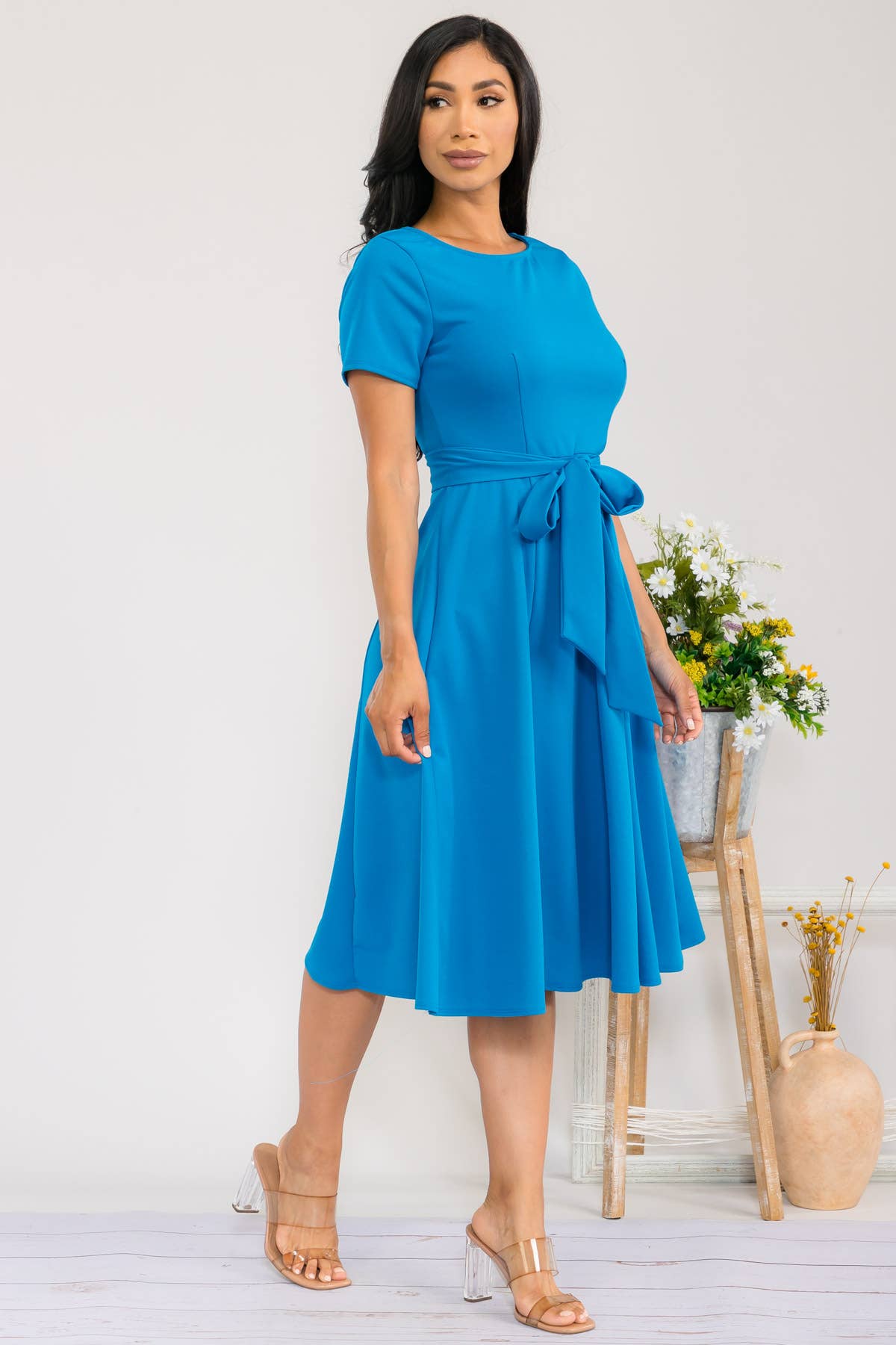 HH726R-SLCAP - Self Tie Cap Sleeve Dress