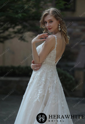 Plunging Sweetheart Beaded Wedding Dress With Double Band