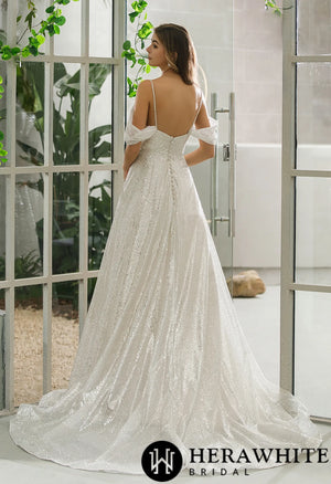 Shimmery Sequined Off-the-shoulder A-line Bridal Gown