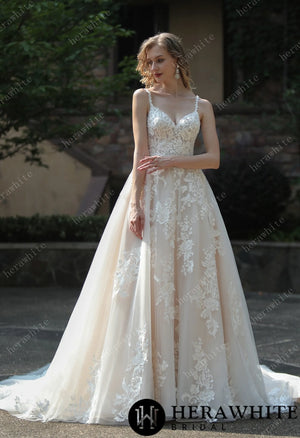 Ethereal A-Line Wedding Dress With Frosted Flower Lace