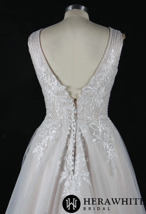 Glamorous Beading V-Neck Ballgown Wedding Dress