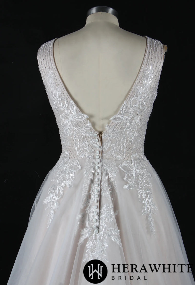 Glamorous Beading V-Neck Ballgown Wedding Dress
