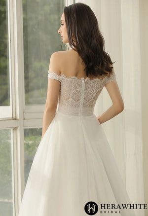 Off-The-Shoulder  Beading Lace Pleating Wholesale Wedding Dress