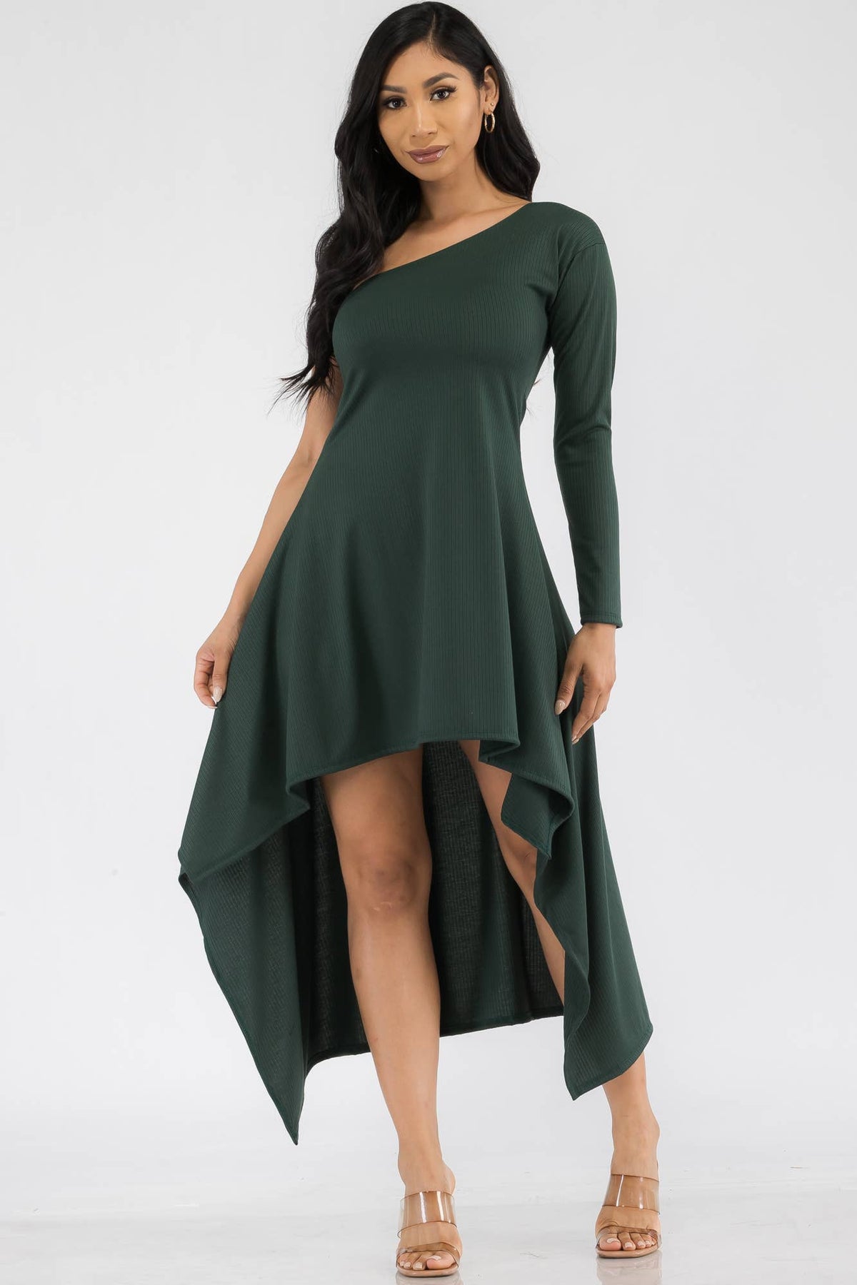 HH597R-SOL - One Shoulder High Low Maxi Dress