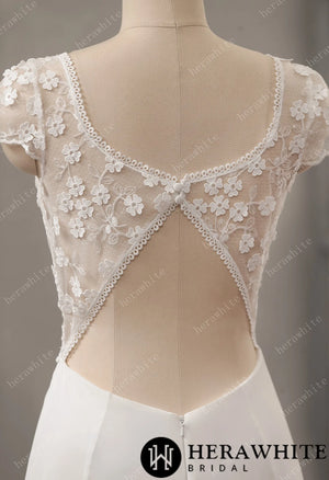 Illusion Floral Lace Wedding Dress with Chiffon Skirt