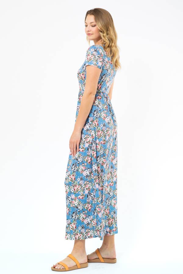 Blue floral maxi:  blue/grey