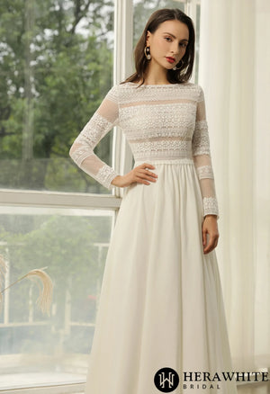Long Sleeve Lace  A-line Boho Wedding Dress