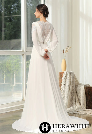 Simply  Wedding Dress With Crossed Neckline And Lace Back