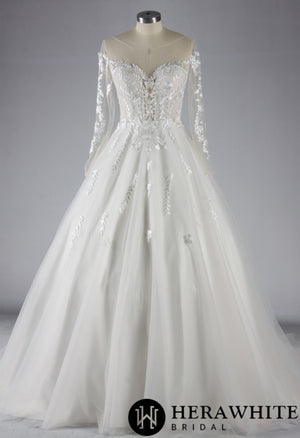 Elegant Illusion Long Sleeve Lace A-Line Wedding Dress