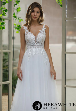 Inspired Lace A-line Wedding Dress With Slit Tulle Skirt
