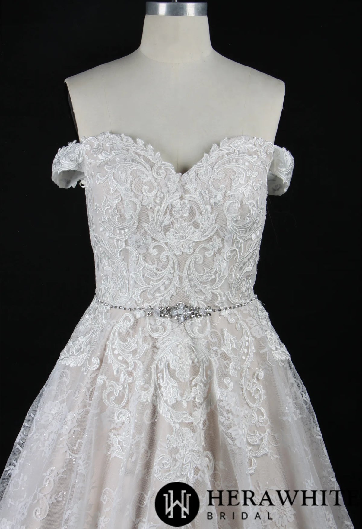 Modern Lace Off-the-Shoulder Ballgown With Corset Back