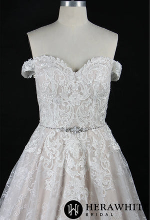 Modern Lace Off-the-Shoulder Ballgown With Corset Back