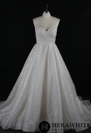 Glitter Strapless Sweetheart Pleated Wedding Ballgown