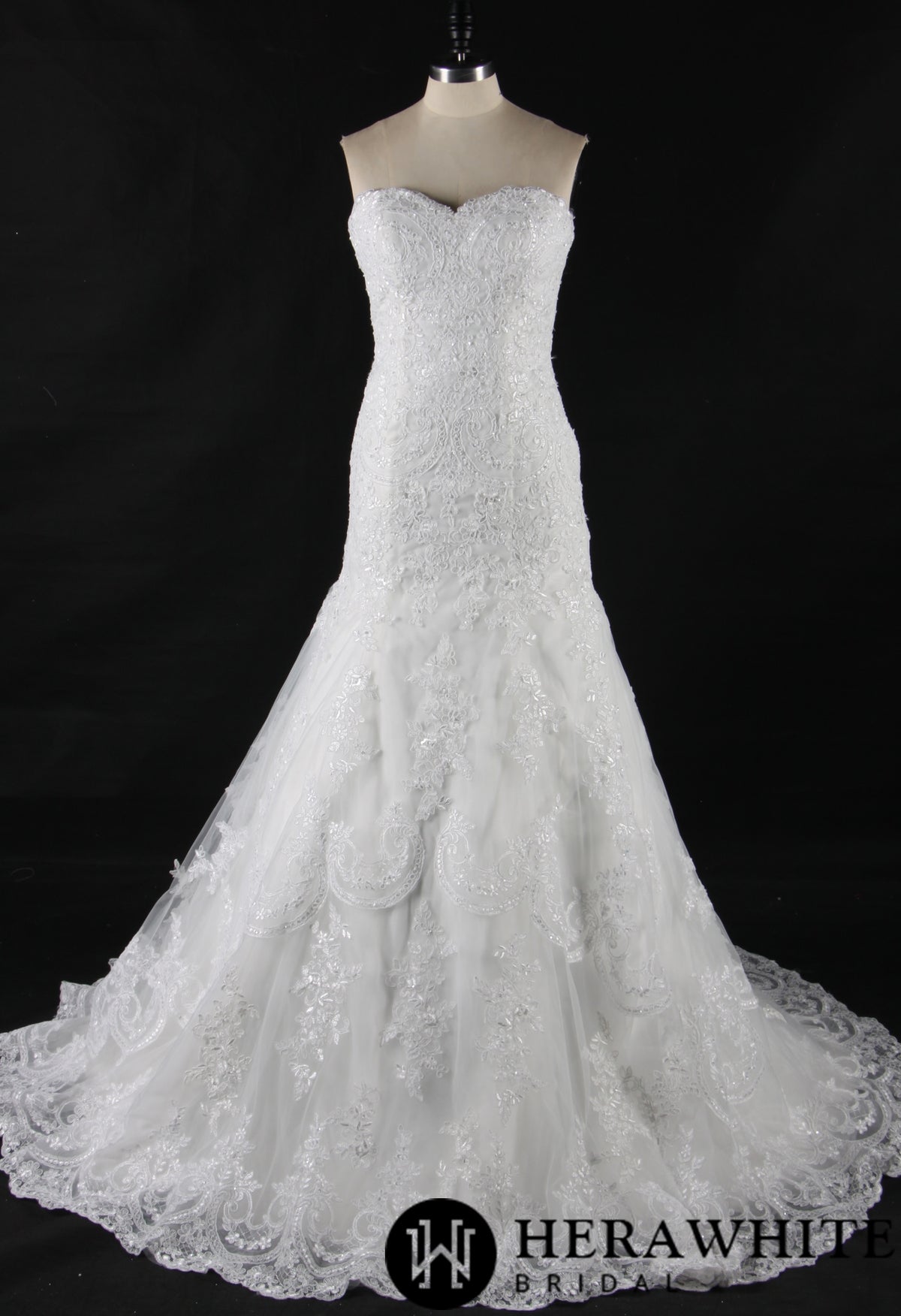 Strapless Sweetheart Lace Fit And Flare Wedding Dress With Sweep Train