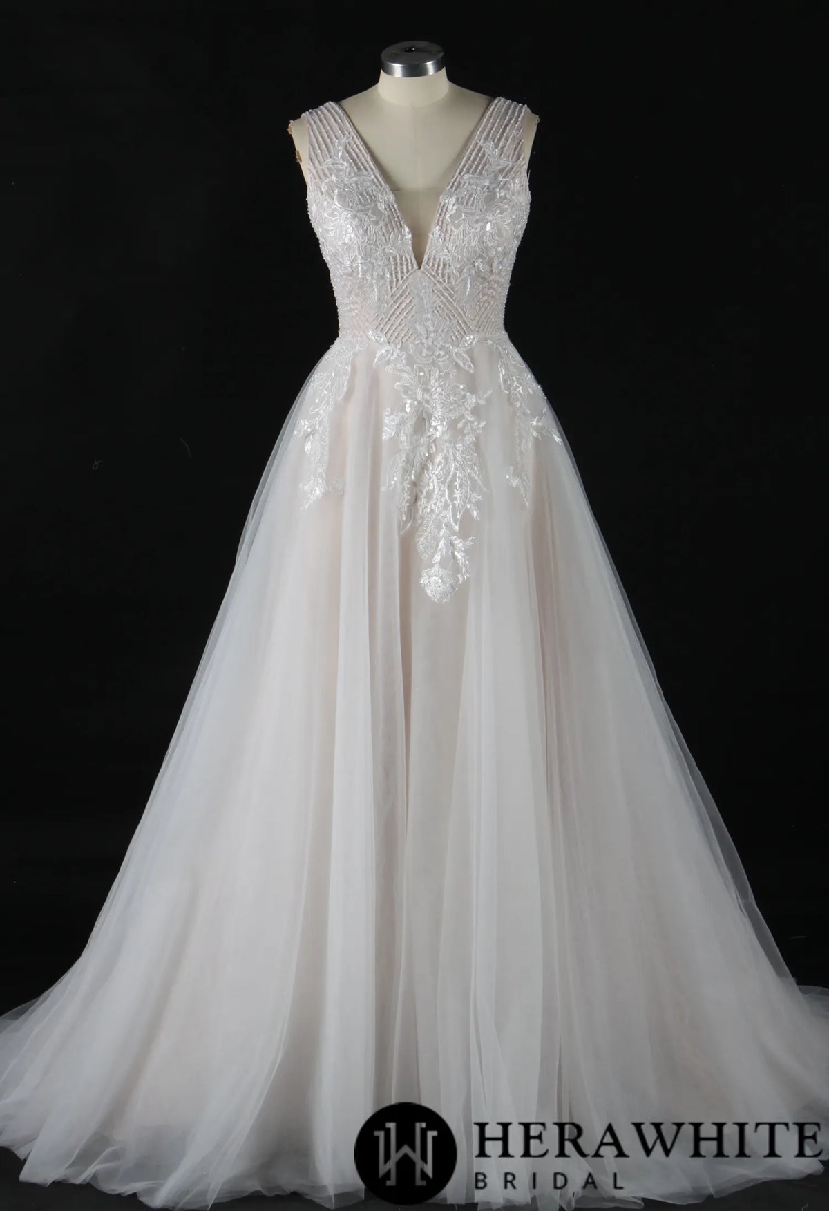 Glamorous Beading V-Neck Ballgown Wedding Dress
