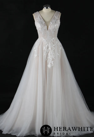 Glamorous Beading V-Neck Ballgown Wedding Dress