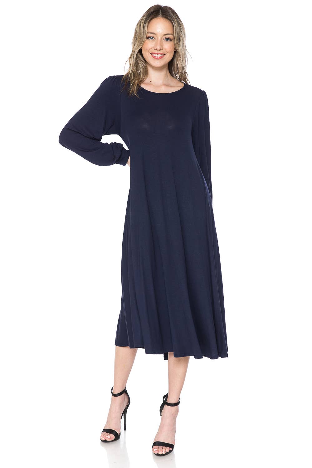 Bishop Sleeve Midi Dress: EGGPLANT / XL