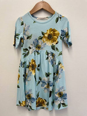 GIRLS FLORAL KNIT DRESS - K1610140D: XS / BLUE/YELLOW