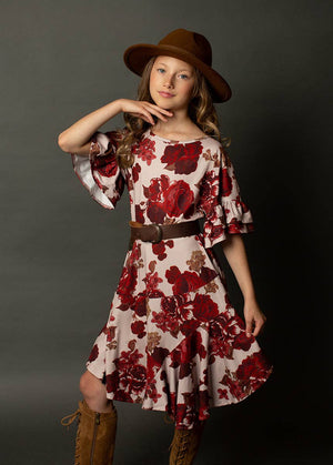 Kid's Emilia Dress in Blush Rose