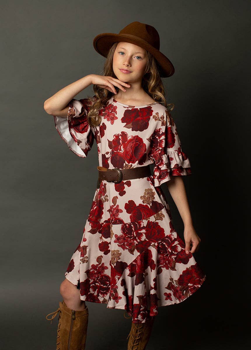 Kid's Emilia Dress in Blush Rose