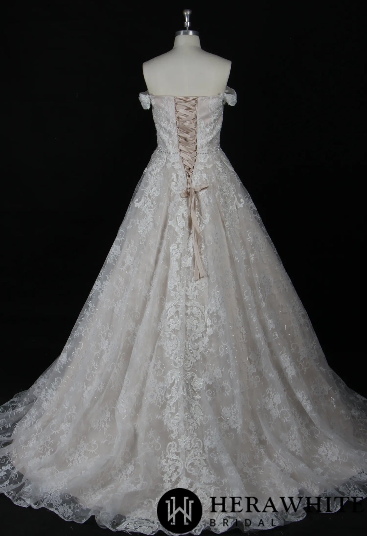 Modern Lace Off-the-Shoulder Ballgown With Corset Back
