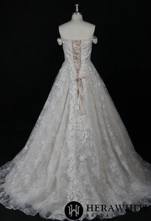 Modern Lace Off-the-Shoulder Ballgown With Corset Back