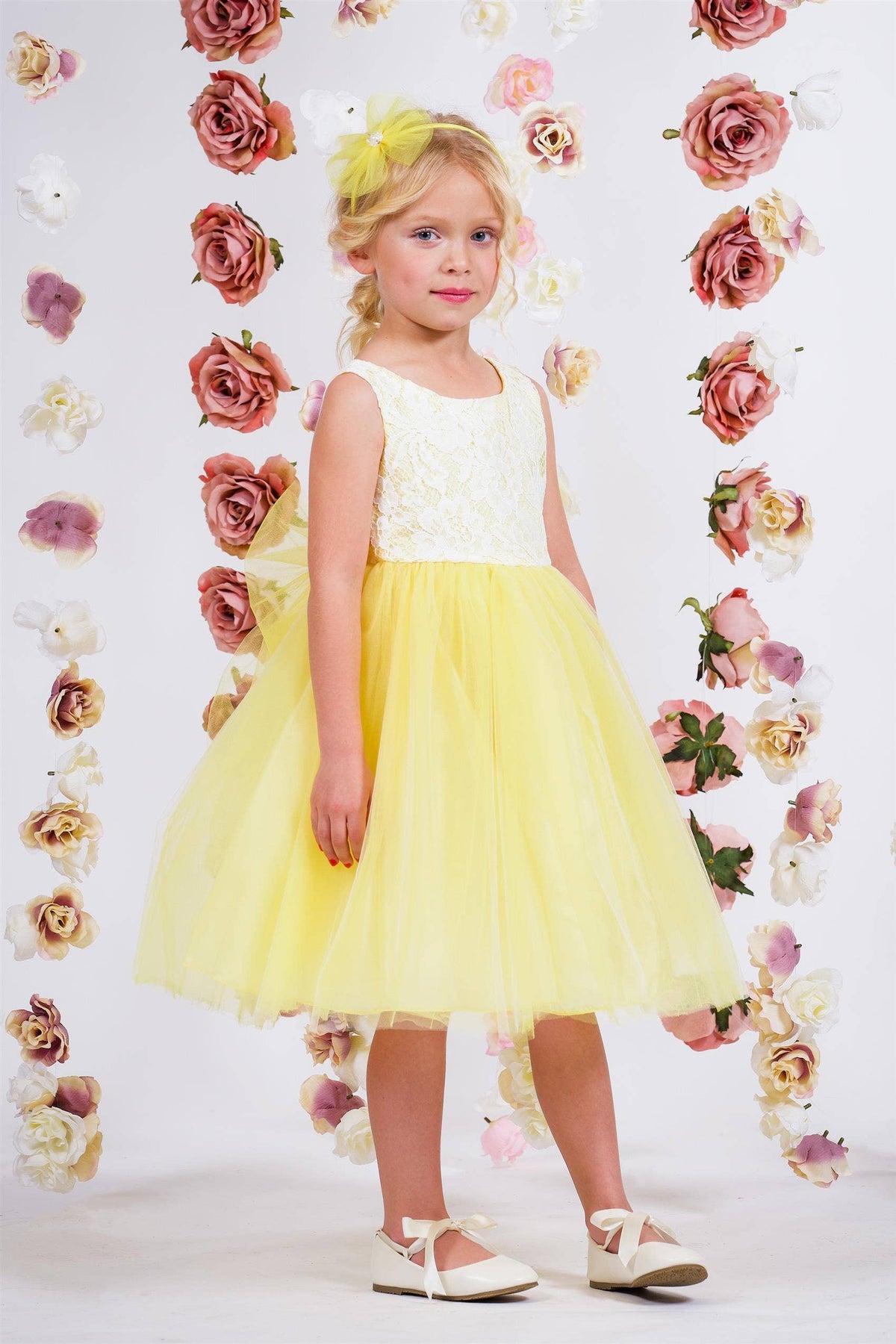 Lace Illusion Girls Dress With/Without 3 Mesh Flowers: No / Purple / 8