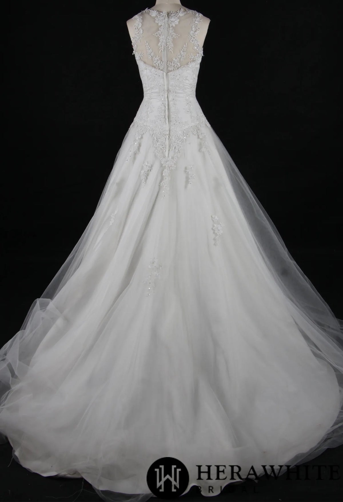 Elegant A-Line Sheer Back Bridal Gown With Appliques