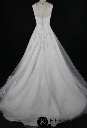 Elegant A-Line Sheer Back Bridal Gown With Appliques
