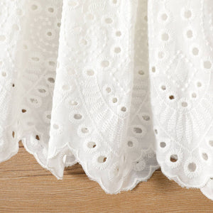 Baby Girl Solid White Hollow Out Long-sleeve Dress