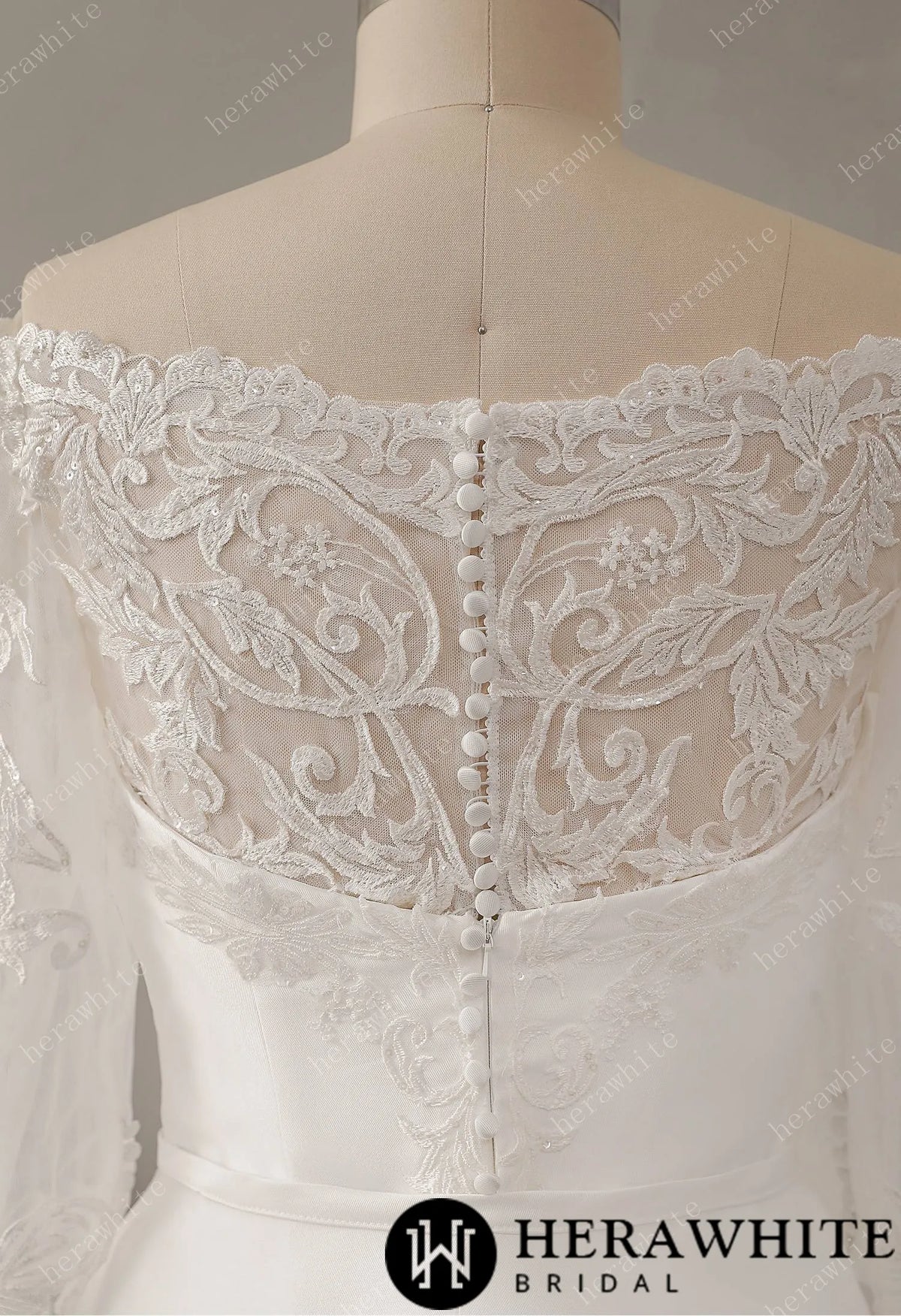 Off-the-shoulder Neckline Wedding Dress with Lace Back