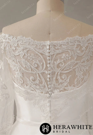 Off-the-shoulder Neckline Wedding Dress with Lace Back
