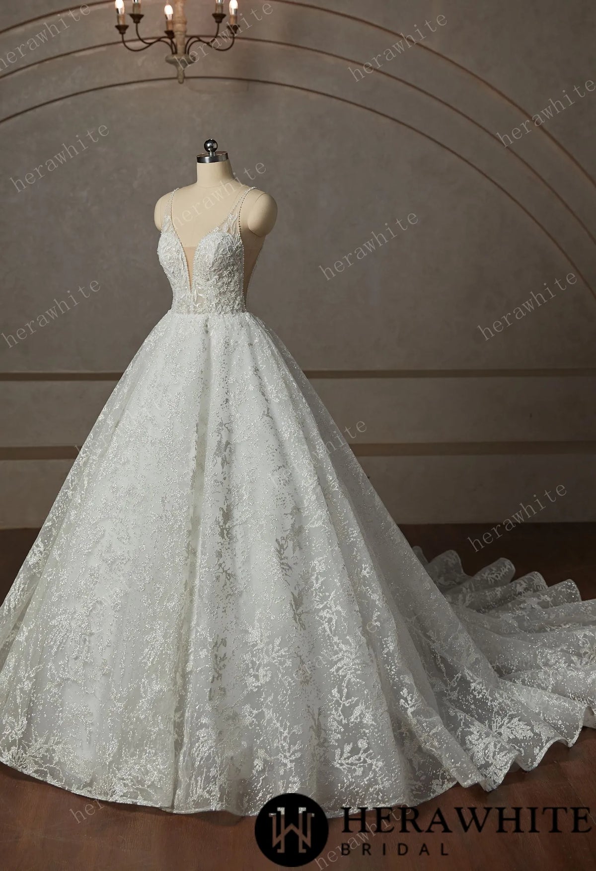 Princess Beaded Deep-plunge Ball Gown Wedding Dress