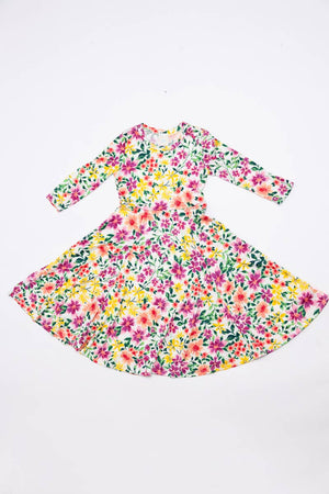 Girl's Princess Seam A-Line Dress with Full Skirt: MUSTARD FLORAL / M (7/8Y)