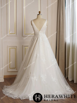 Simply V-Neck A-line Satin Wedding Dress