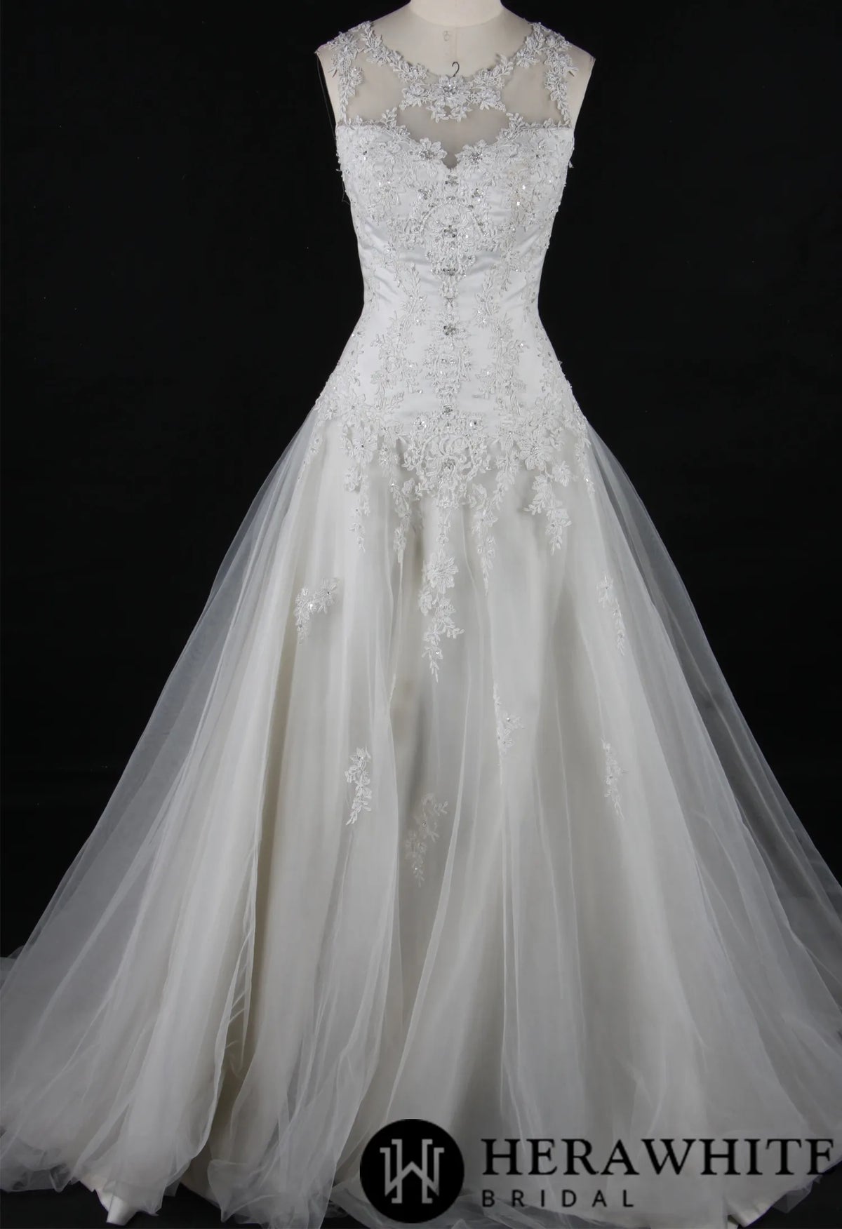 Elegant A-Line Sheer Back Bridal Gown With Appliques